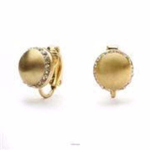 Gold tone Button Clip on Earrings - Picture 1 of 3